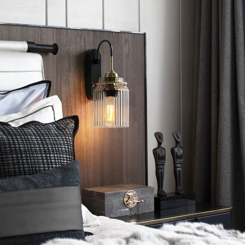 Cylinder Iron Glass Bedroom Wall Lamp