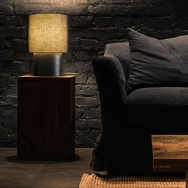 Farmhouse Cylinder Wood Fabric Table Lamp