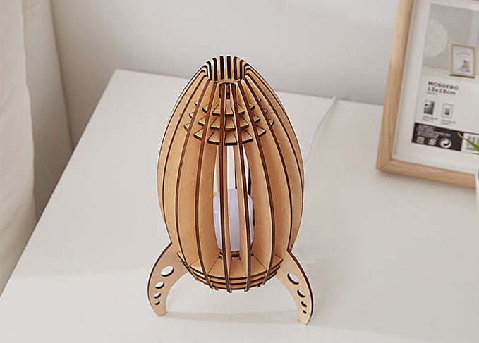 Wood Carving Rocket Night Table Lamp
