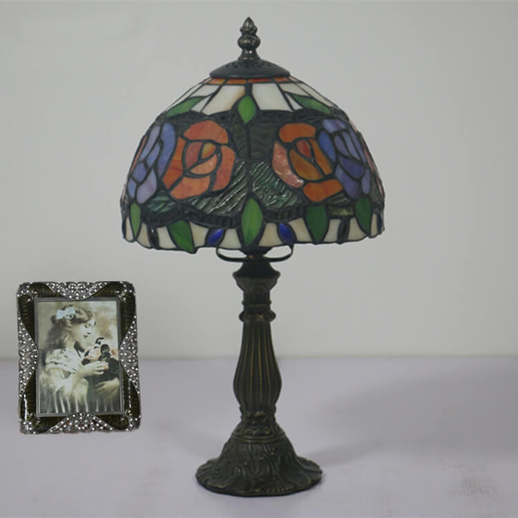 Flowering Rose Stained Glass Table Lamp