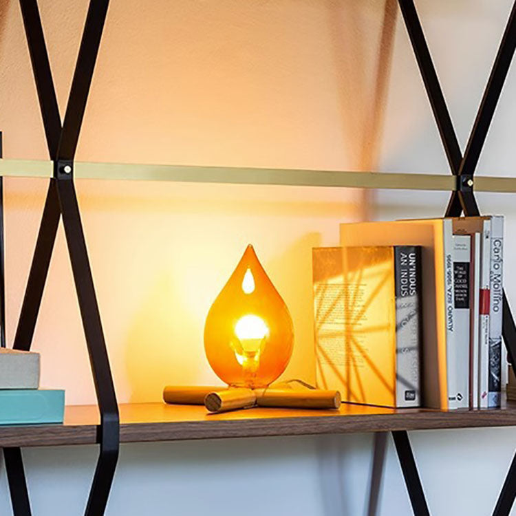 Fire Wood Glass Living Table Lamp
