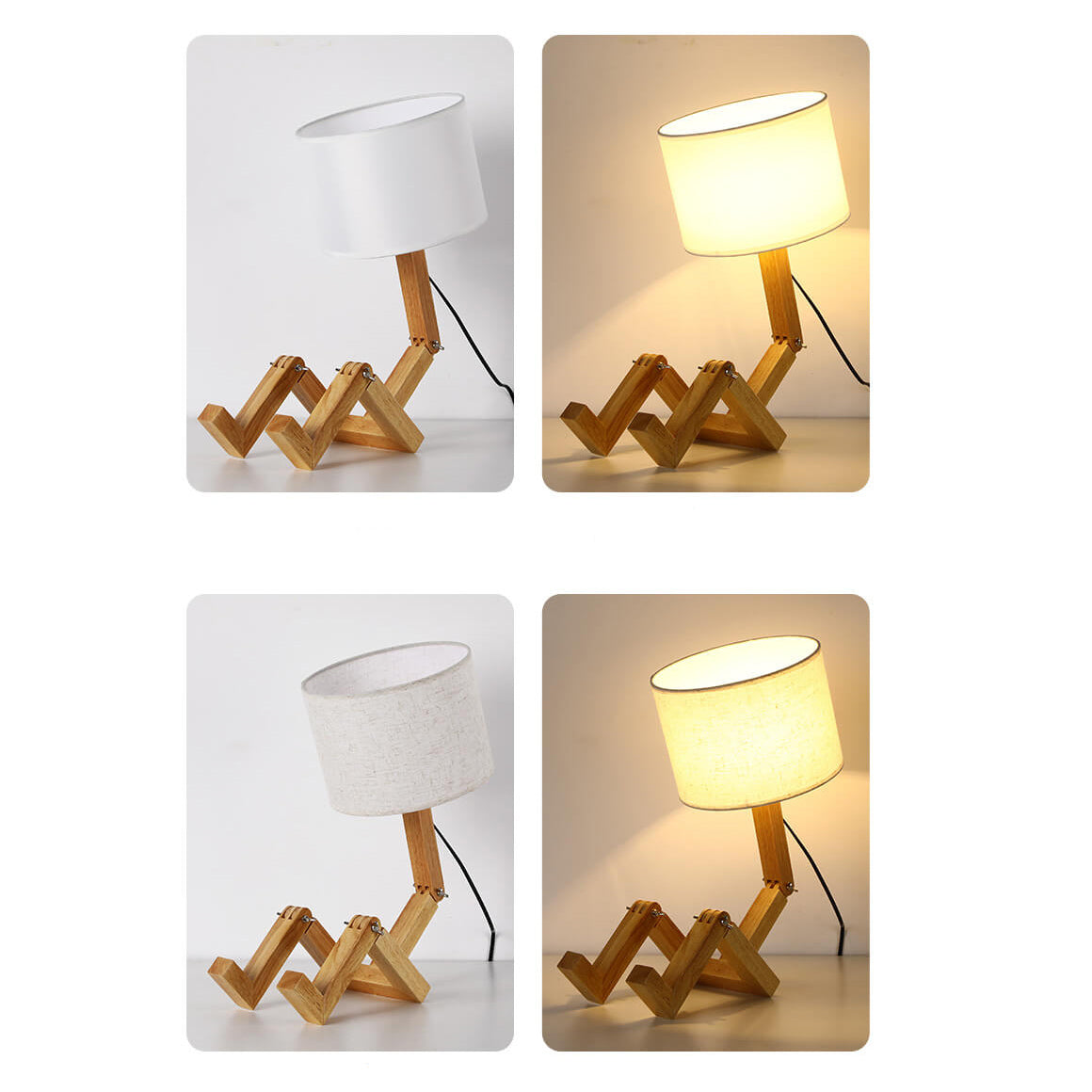 Fabric Solid Wood Robot Table Lamp