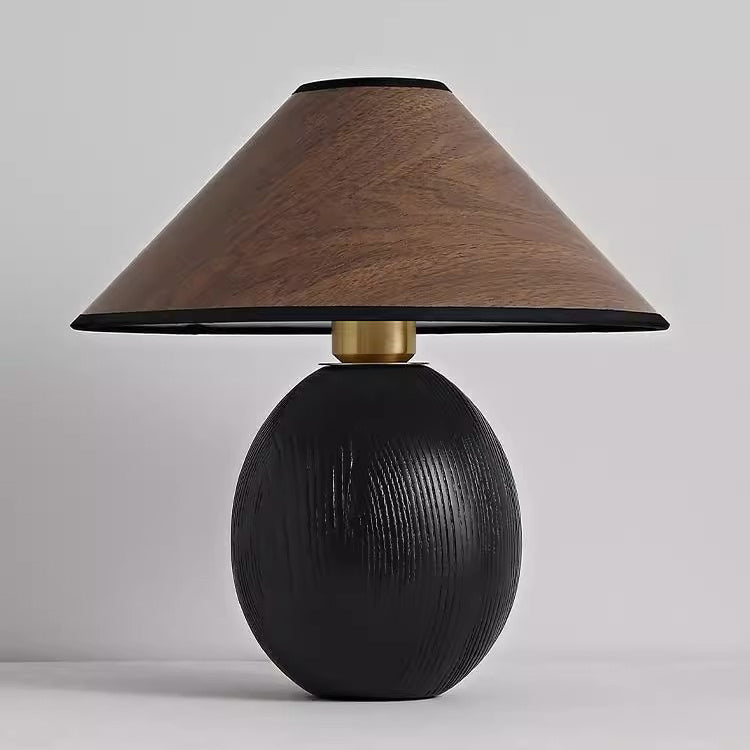 Fabric Ash Wood Conic Table Lamp