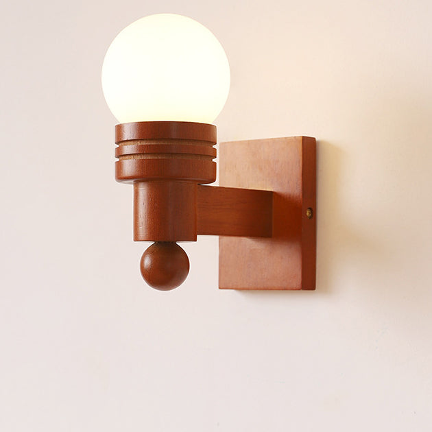 Wood Beam Glass Ball Wall Lamp