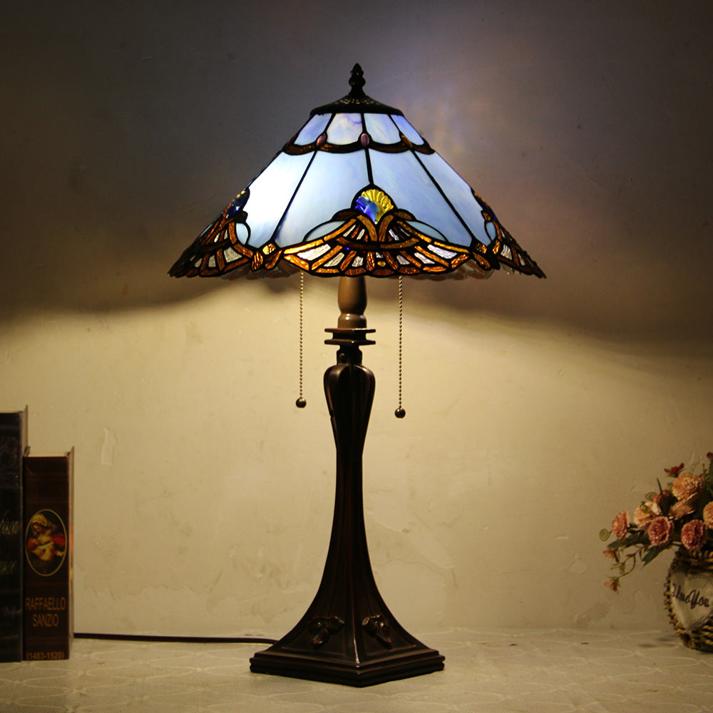 Mediterranean Stained Glass Cone 2-Light Table Lamp