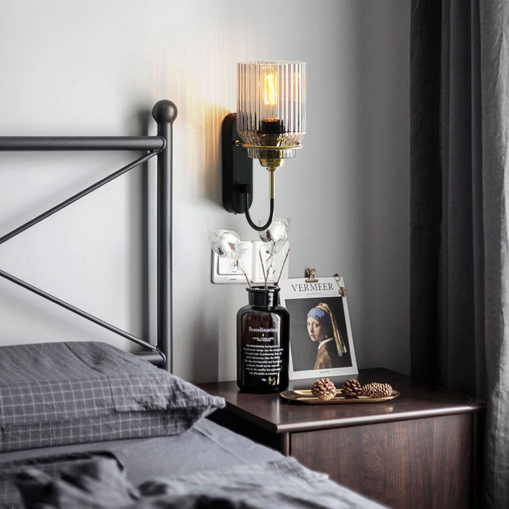 Cylinder Iron Glass Bedroom Wall Lamp