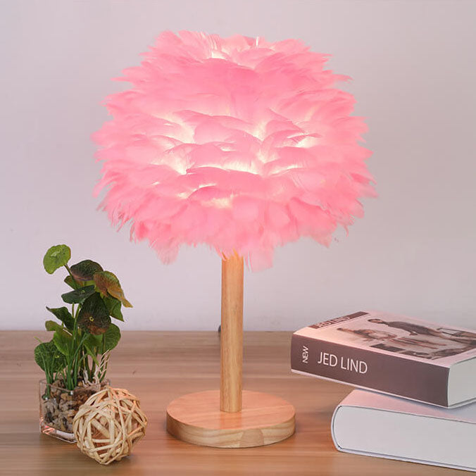 Feather Decorative Solid Wood Table Lamp