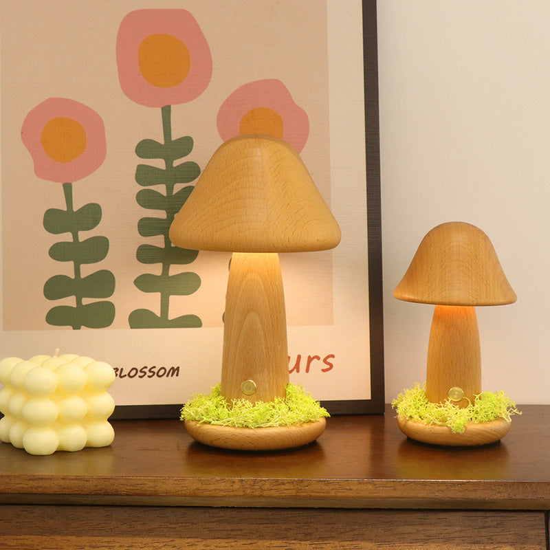 Mushroom Round Beech Wood Table Lamp