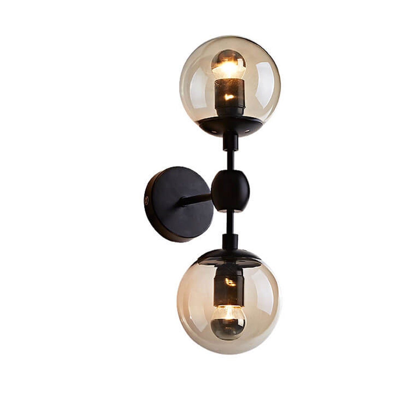 Glass Wrought Iron 2-Light Wall Lamp