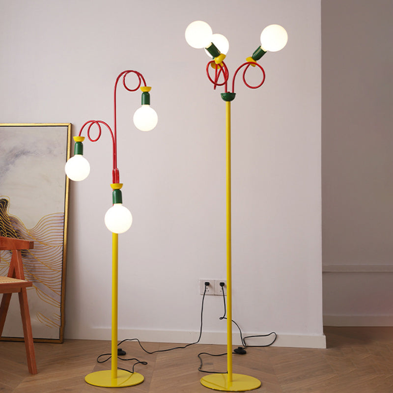 Curved Pole Round Ball 3-Light Floor Lamp