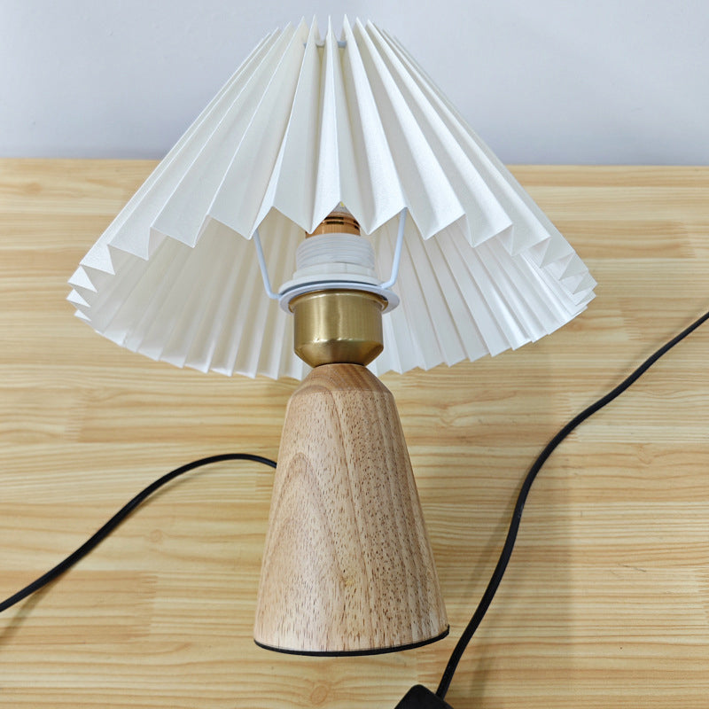 Trapezoidal Pleated Fabric Wood Table Lamp