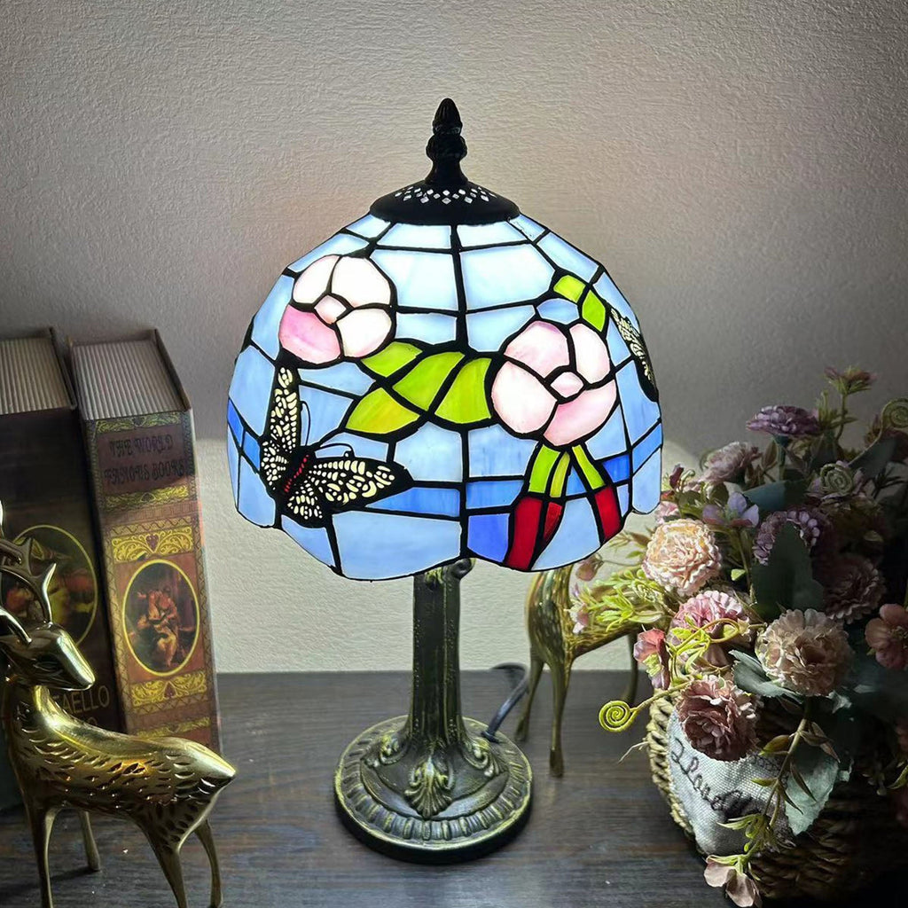 Alloy Glass Dome Flower Table Lamp