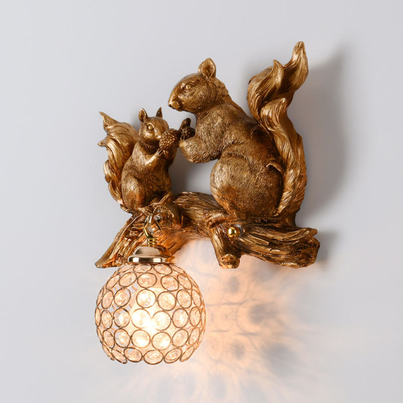 Squirrel Resin Crystal Bedroom Wall Lamp
