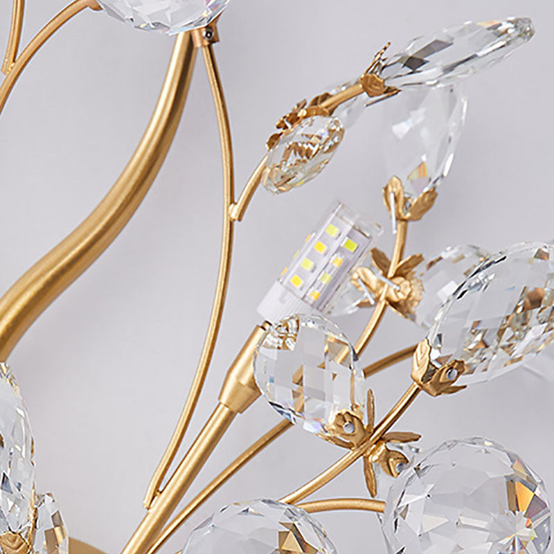 Crystal Floral Branch Iron 3-Light Wall Lamp