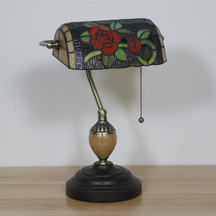 Flower Glass Banker Table Lamp