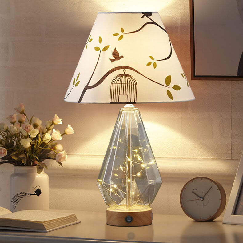 Fabric Glass Rhombus Table Lamp