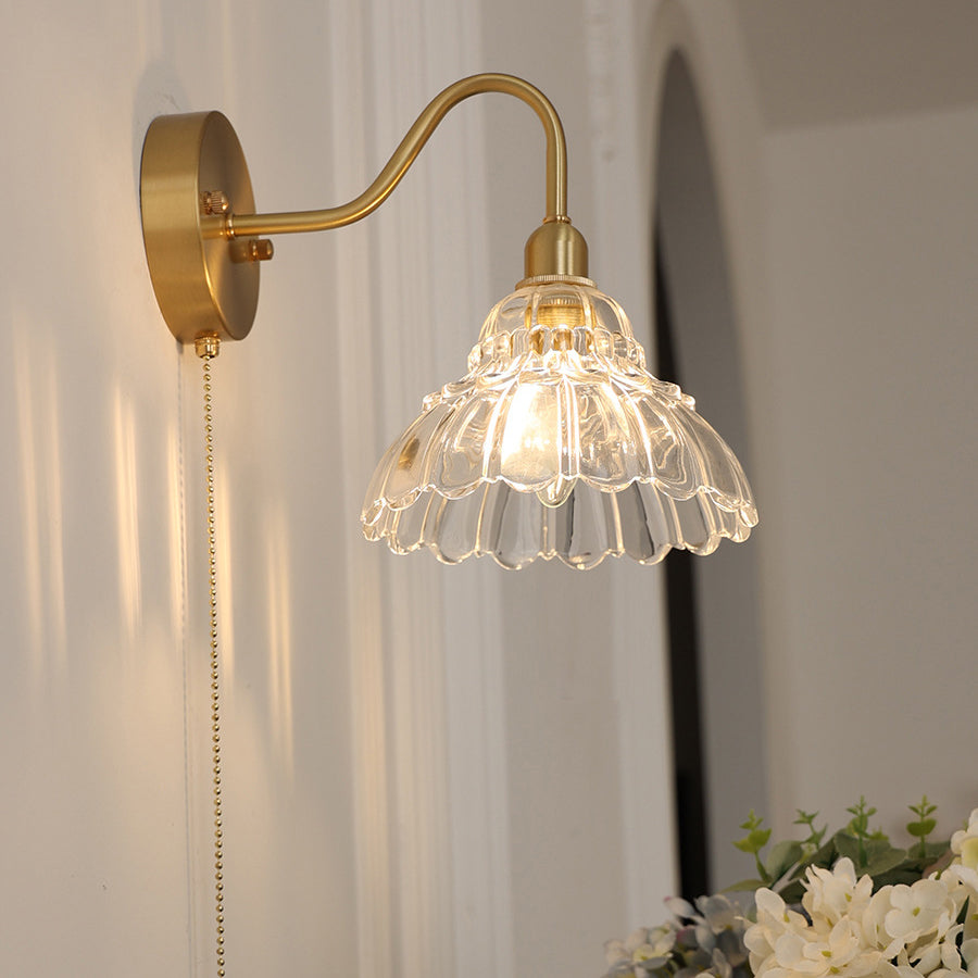 Bellflower Brass Glass Living Wall Lamp