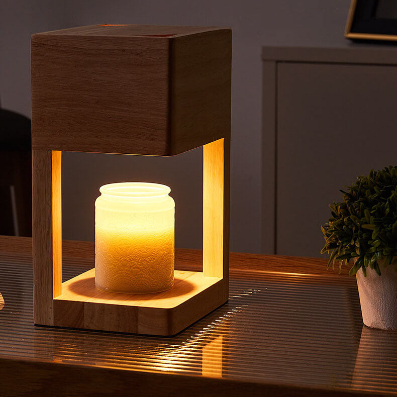 Minimal Rectangular Wooden Melting Table Lamp