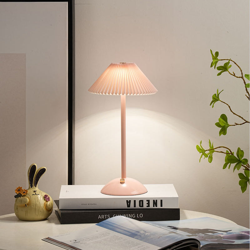 Rechargeable Iron Fabric Conic Table Lamp