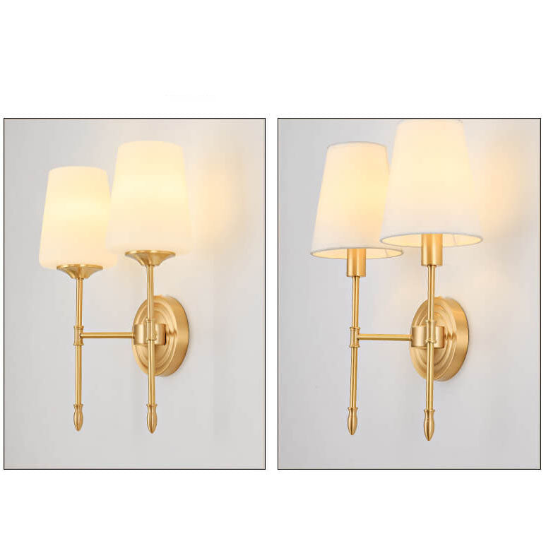 Brass Fabric Glass Straight Wall Lamp