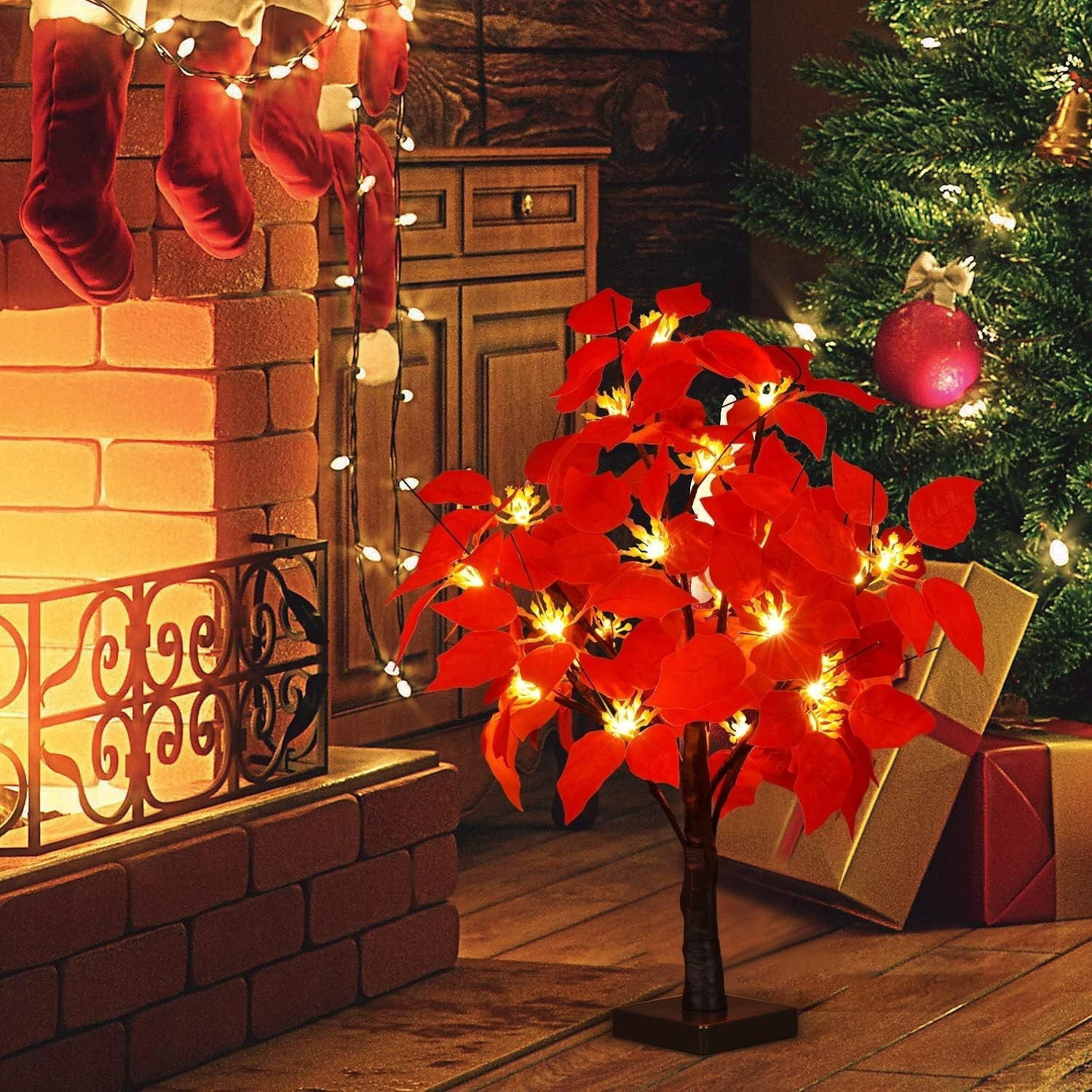 Fabric Artificial Maple Leaf Table Lamp