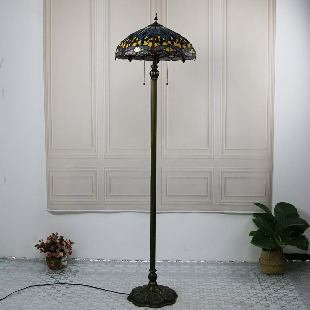 Dragonfly Stained Glass Resin 2-Light Floor Lamp