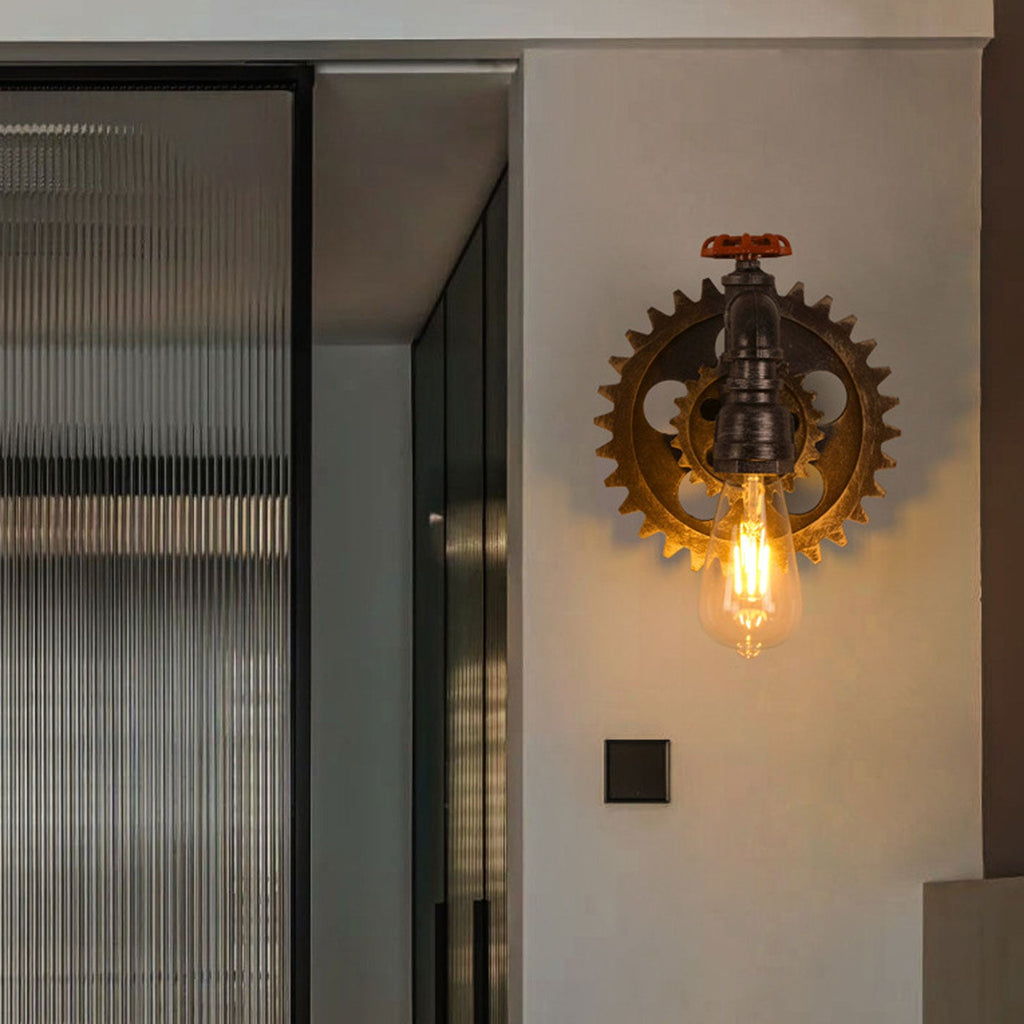 Gear-shaped Wrought Iron Wall Lamp