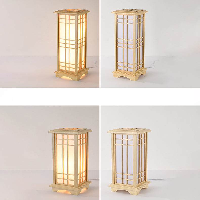 Traditional Japanese Wood Acrylic 3-Light Floor Lamp