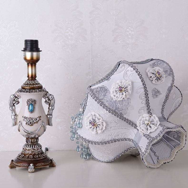 Round Floral Beaded Resin Table Lamp