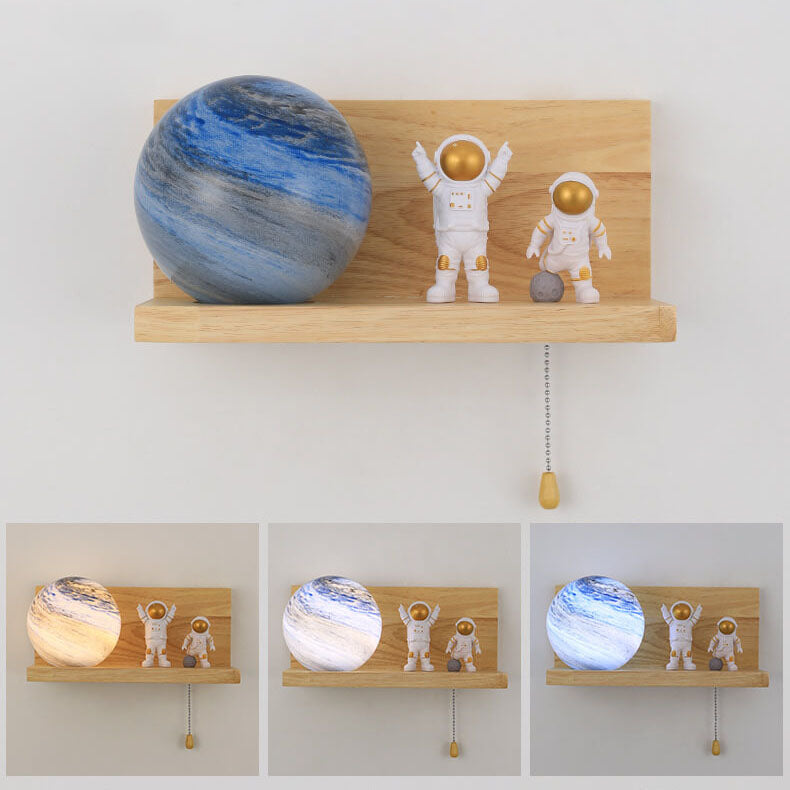 Planet Glass Solid Wood Wall Lamp