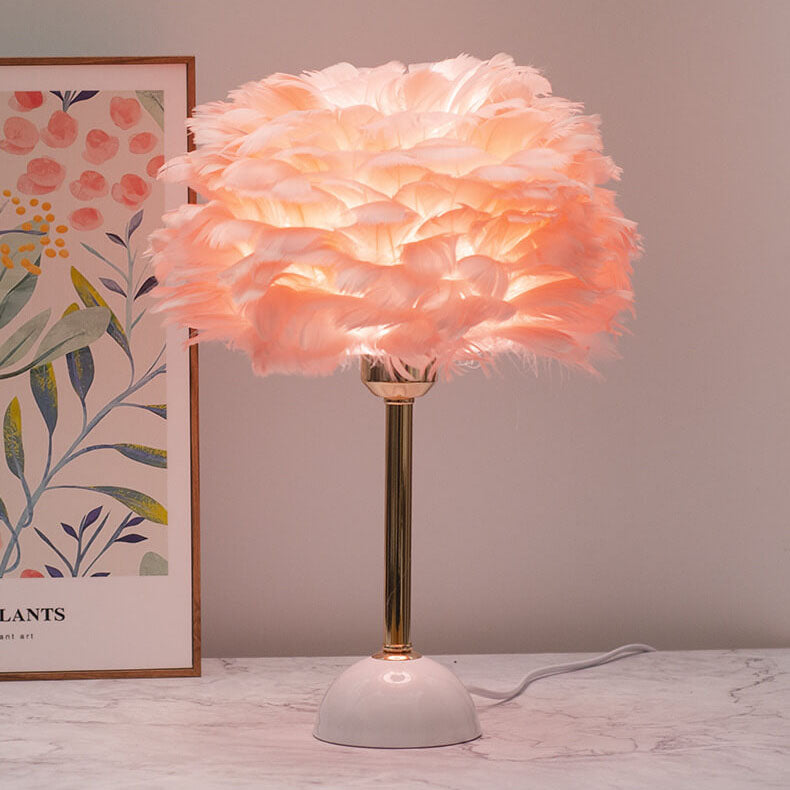 Feather Iron Round Gold Table Lamp