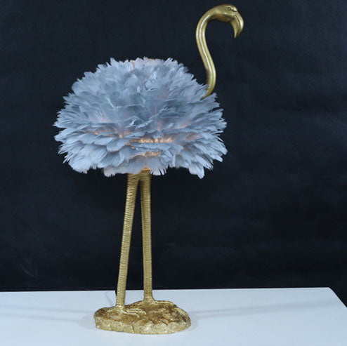 Goose Feather Metal Flamingo Table Lamp