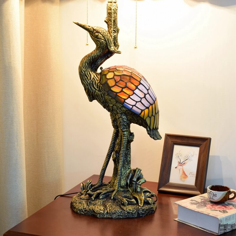 Crane Umbrella Resin Stained 3-Light Table Lamp