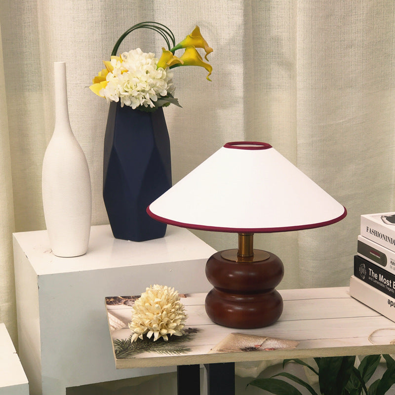 Fabric Cone Solid Walnut Table Lamp