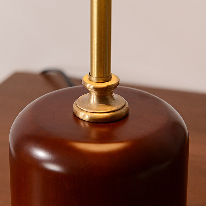 Brass Wood Glass Round Table Lamp
