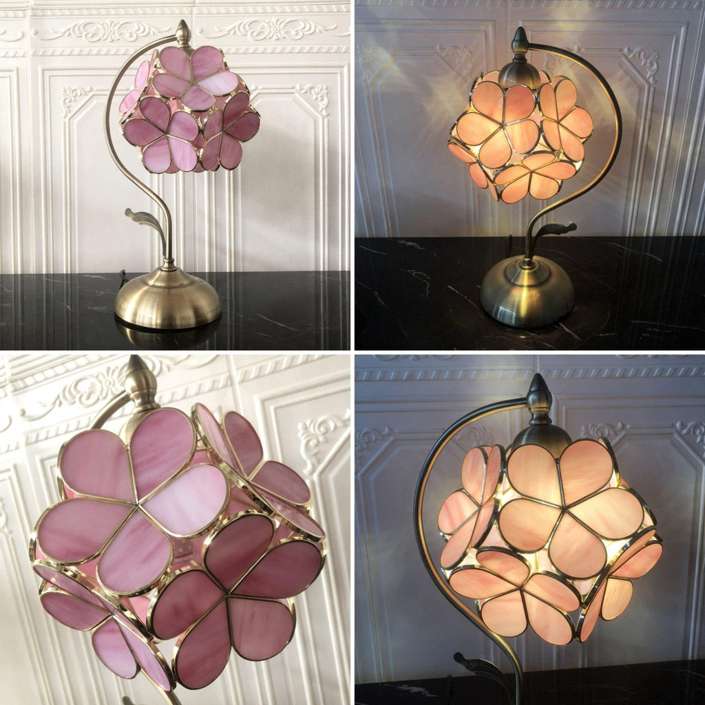 Flower Hydrangea Brass Metal Table Lamp