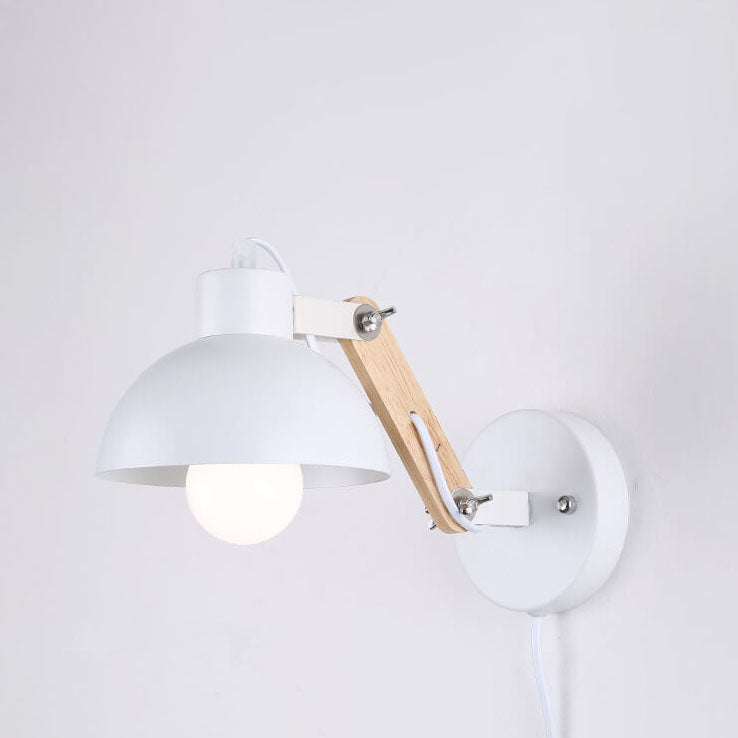 Iron Semicircle Wooden Arm Wall Lamp
