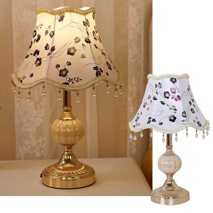 Fabric Floral Glass Plating Table Lamp