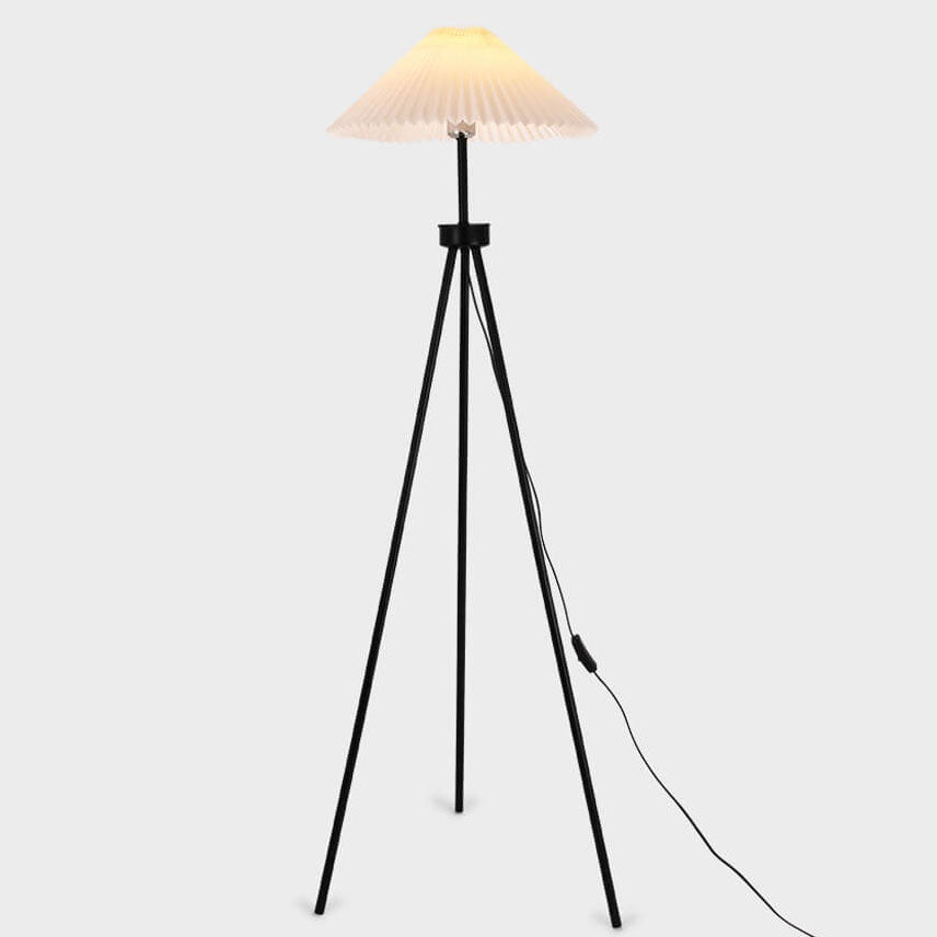 Pleated Canvas Iron Tripod Floor Lamp