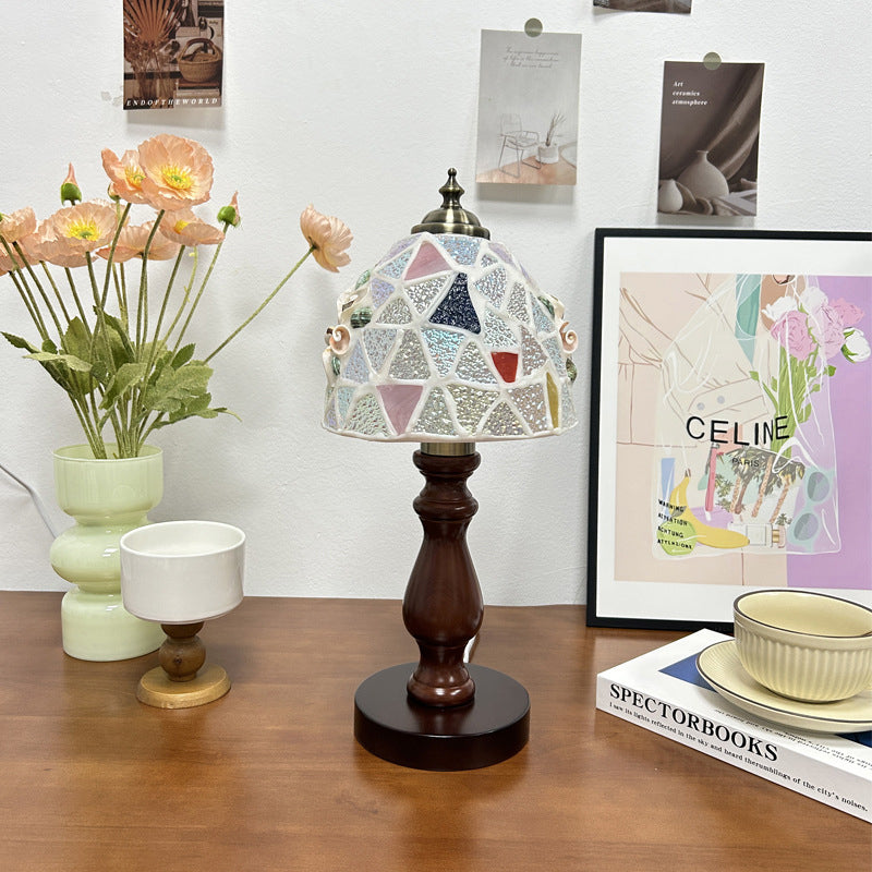 Wood Glass Hemispheroid Shell Table Lamp