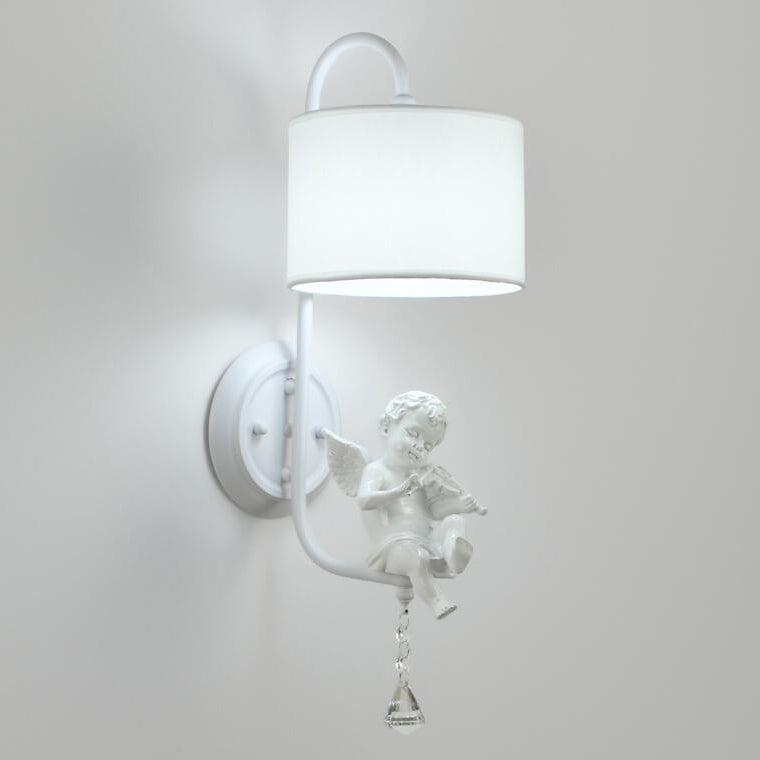Cream Angel Iron Crystal Wall Lamp