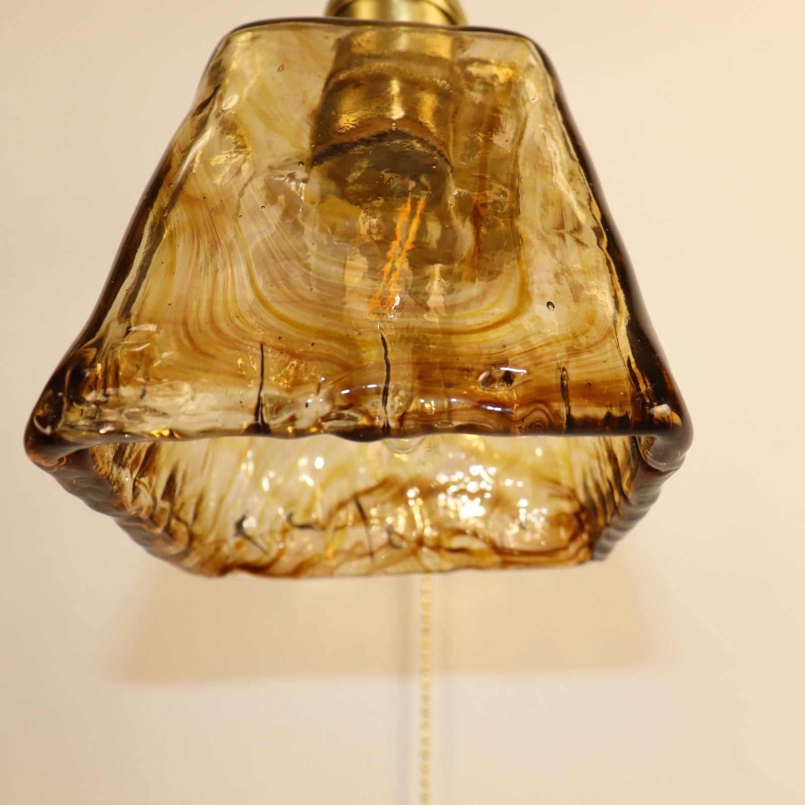 Brass Amber Square Glass Wall Lamp