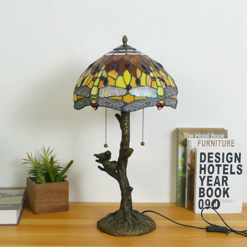 Dragonfly Flower Stained Glass 2-Light Table Lamp