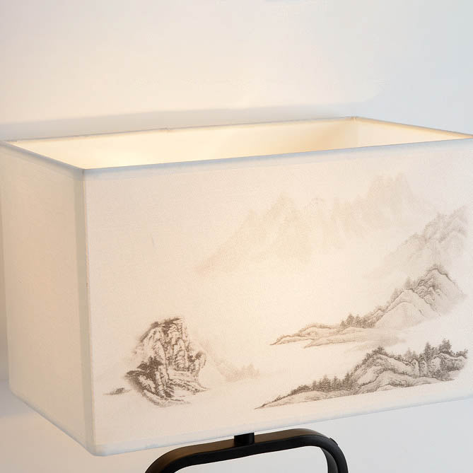 Wrought Iron Fabric Cylinder Table Lamp