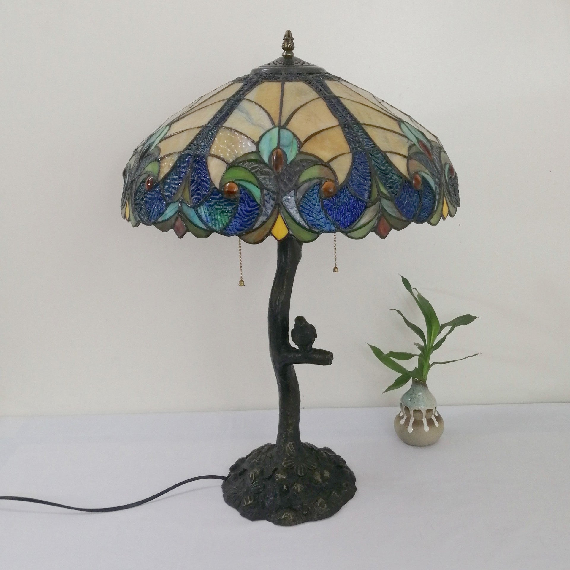 Flower Stained Glass Resin 2-Light Table Lamp