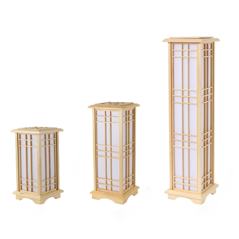 Traditional Japanese Wood Acrylic 3-Light Floor Lamp