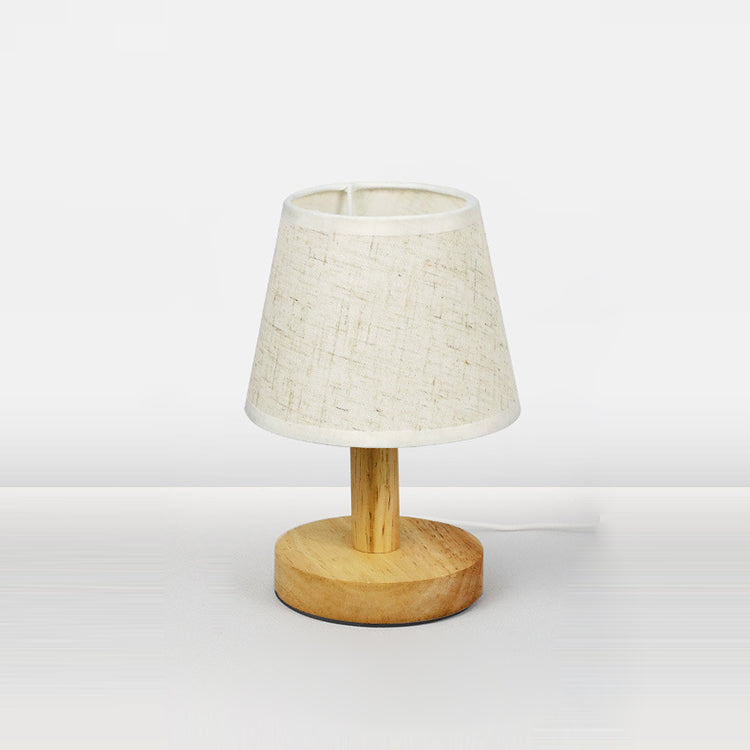 Round Wood Fabric Bedroom Table Lamp
