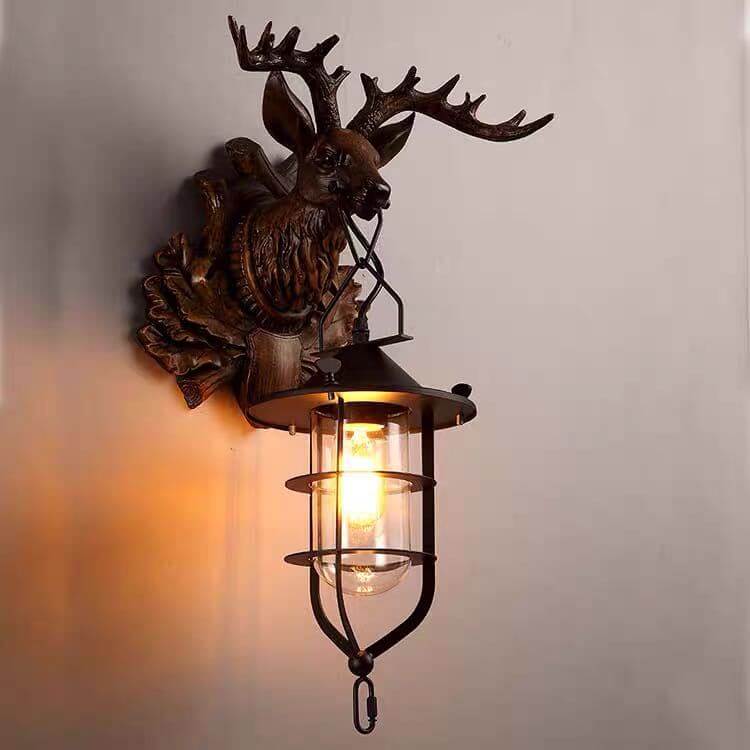 Deer Head Antlers Wall Lamp