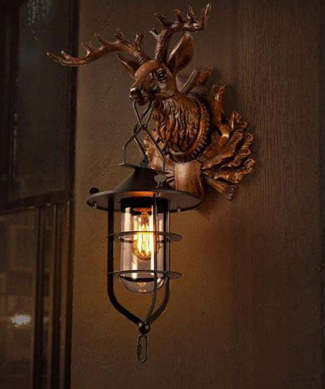 Deer Head Antlers Wall Lamp