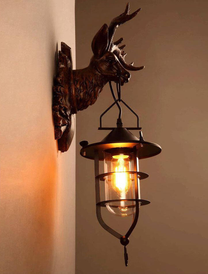 Deer Head Antlers Wall Lamp